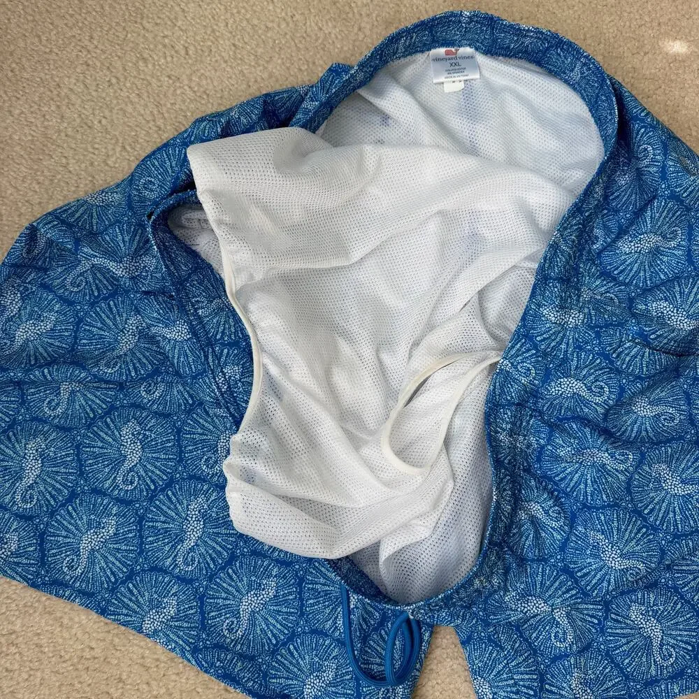 Vineyard Vines Men's Swim Trunks XXL Blue Seahorse Print Stretch Board Shorts